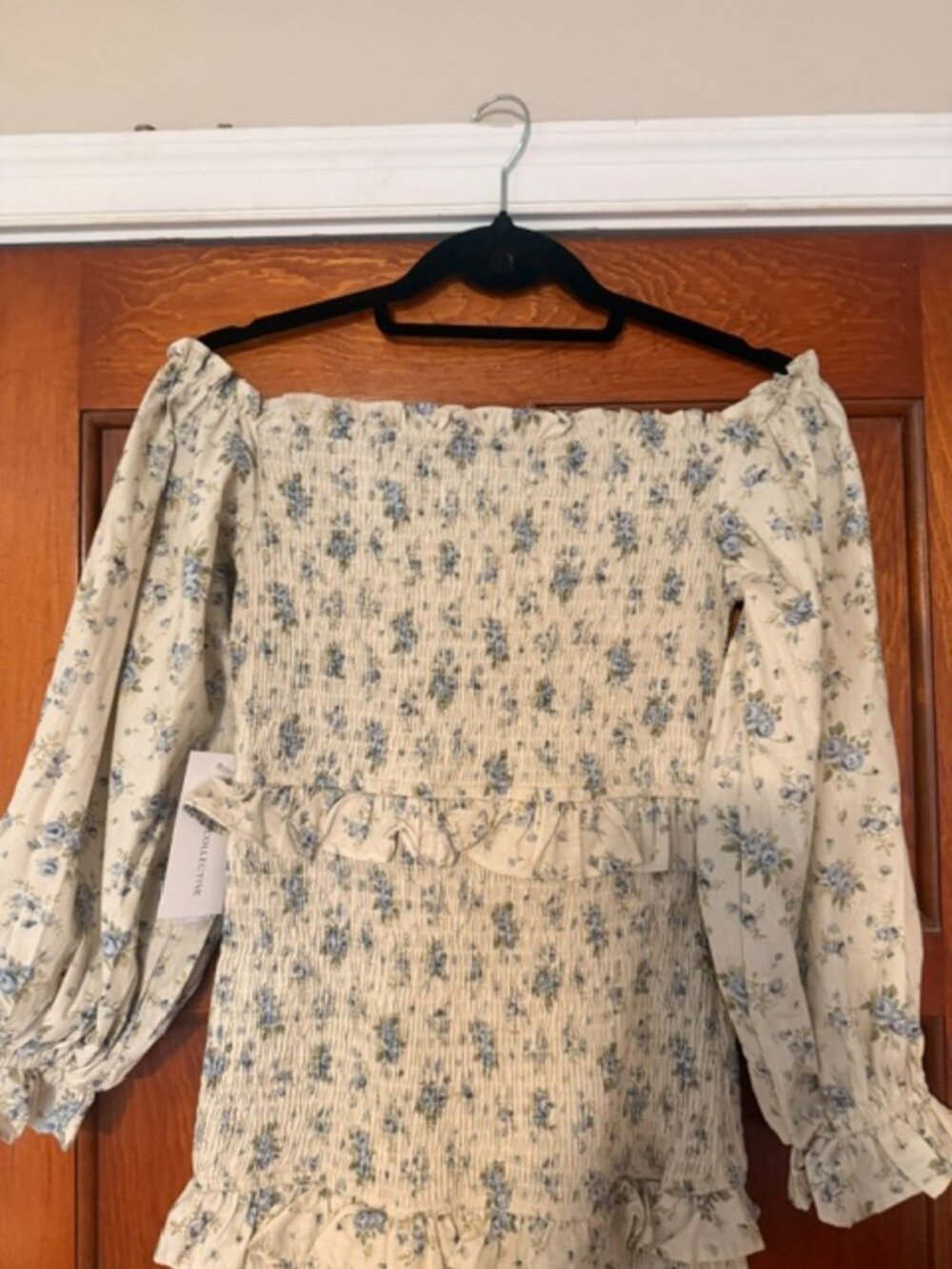 Worth Collective: Summer Lila Floral Printed Smocked Midi Dress in Blue - Picture 5 of 5